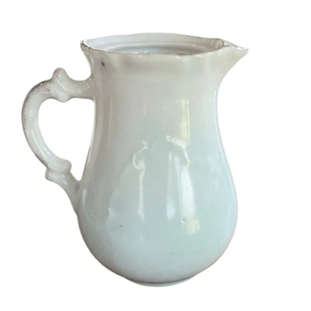 Vintage Ceramic Creamer Pitcher Blue White Ombre Gold Trim Mini Vase Cottage